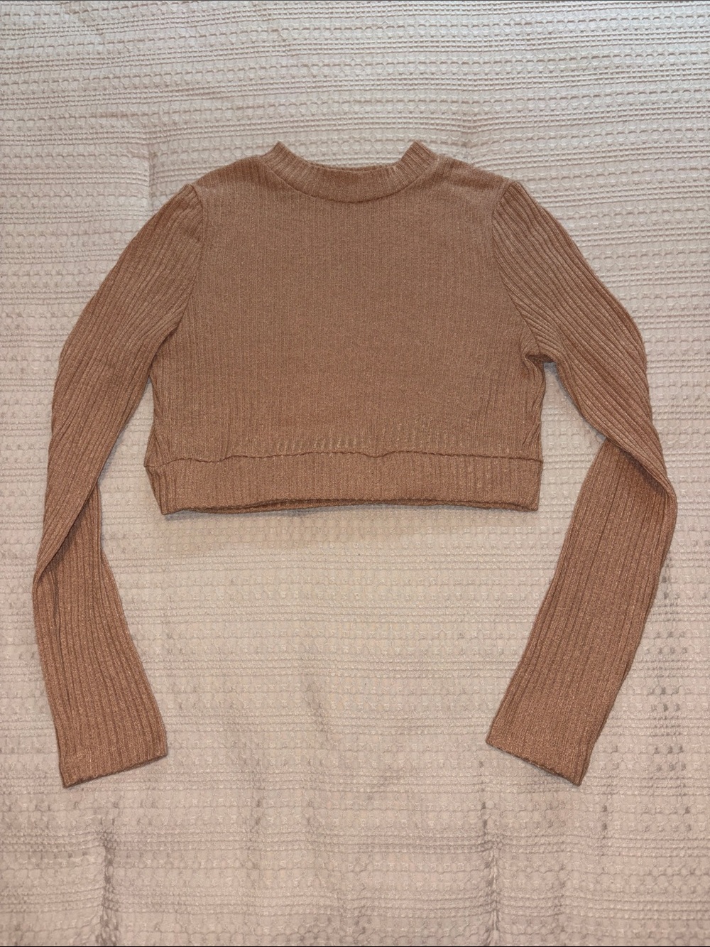 SHEIN Taupe Long Sleeve Crop Top with Cut Out Back
